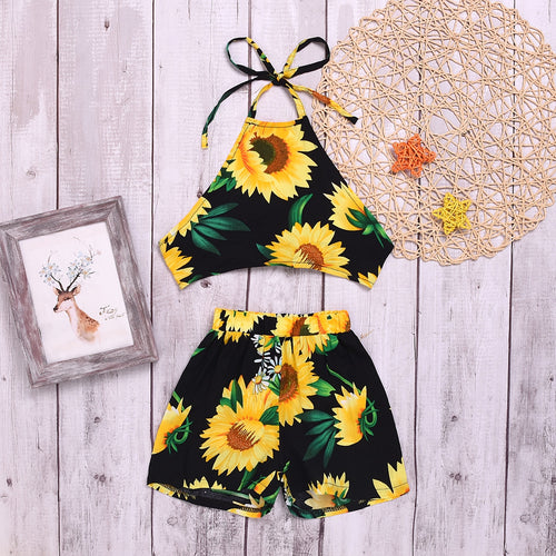 2pcs Newborn Baby Girls Sunflower Clothes Crop Tops Short Pants Outfit Summer
